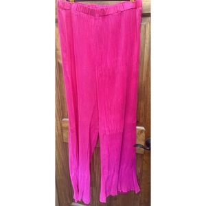NWT PLT Hot Pink Plisse High Waist Wide Leg Trouser